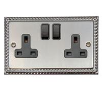 Georgian Polished Chrome Double Socket (Black Switches) - MC10B