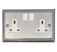 Georgian Polished Chrome Double Socket (White Switches) - MC10W
