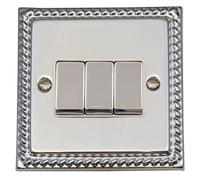 Georgian Polished Chrome Light Switch (3 Gang/White Insert/Chrome Switches) - MC203