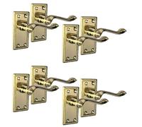 Georgian Scroll Brass Door Handle Set - Internal Lever Handles with Backplate (108mm x 48mm) - Classic Polished Brass-Plated Finish - 4 Pairs