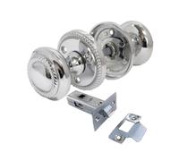 Georgian Style Chrome Round Door Knob Sets - Sprung Internal & External Mortice Knobs - Polished Chrome Finish - with or Without Tubular Latch - 1, 4, or 6 Pair Options (1 Pair - with Latch)