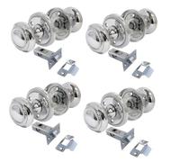 Georgian Style Chrome Round Door Knob Sets - Sprung Internal & External Mortice Knobs - Polished Chrome Finish - with or Without Tubular Latch - 1, 4, or 6 Pair Options (4 Pairs - with Latches)
