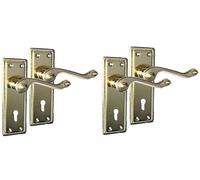 Georgian Style Scroll Brass Door Handles - Internal Use, Optional 3 Lever Sash Lock, 150mm x 42mm Backplate (1 or 2 Pairs) (2 X Pair of Handles)