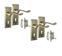 Georgian Style Scroll Brass Door Handles - Internal Use, Optional 3 Lever Sash Lock, 150mm x 42mm Backplate (1 or 2 Pairs) (2 X Pair of Handles + 3 Lever SASH Lock)