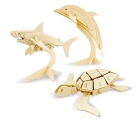 Georgie Porgy Kids Toys Construction Woodcraft Kits 3D Wooden Model Puzzle DIY Arts Crafts Kits Wooden Jigsaws (Shark Sea Turtle Dolphin)