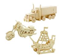 Georgie Porgy Kids Toys Construction Woodcraft Kits 3D Wooden Model Puzzle DIY Arts Crafts Kits Wooden Jigsaws (Pirate Ship Truck Motorcycle)