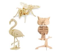 Georgie Porgy Kids Toys Construction Woodcraft Kits 3D Wooden Model Puzzle DIY Arts Crafts Kits Wooden Jigsaws (Bee Flamingo Owl)