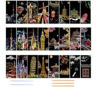 Georgie Porgy Scratch Art Paper Set DIY Arts Craft Kits for Kids Adults Magic Rainbow Scratch Bookmarks Boards Christmas Birthday Present for Boys Girls (Famous Scenery+Ancient Style)