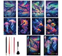 Georgie Porgy Scratch Art Paper Set DIY Arts Craft Kits for Kids Magic Rainbow Cards Boards Christmas Birthday Present for Boys Girls (Glow in The Dark Whale + Sea World)