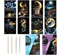Georgie Porgy Scratch Picture Set DIY Craft Sets for Children Adults Magic Rainbow Scratch Paper for Christmas Birthday Gift with Scratch Tools Kit (A5 Glow-in-the-Dark Sea Animals + Lock)