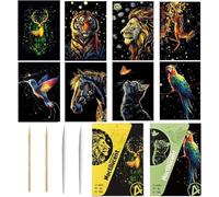 Georgie Porgy Scratch Picture Set DIY Craft Sets for Children Adults Magic Rainbow Scratch Paper for Christmas Birthday Gift with Scratch Tools Kit (A5 Glow-in-the-Dark Elf Animal + Forest Animals)