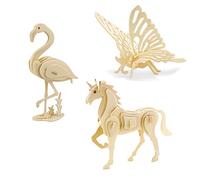 Georgie Porgy Wooden 3D Puzzle Collection Puzzle Model Kit Building Kit Wooden Craft Kids Puzzle Educational Toy DIY Gift Pack 3 (Butterfly Unicorn Flamingo)