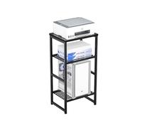 GEORIS Industrial Printer Stand 3 Tier, Home Printer Wood Table with Wire Storage Shelf for Scanner Fax Machine, Heavy Duty Metal, Black