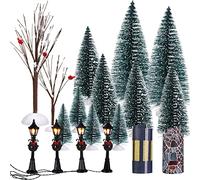 Geosar 18 Pieces Christmas Village Accessory Set for Christmas Village Decoration Ornament Winter Decor