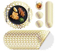 Geosar 200 Disposable Paper Placemats and Coasters Set Summer Hawaiian Luau Placemat with Coasters Outdoor Indoor for Greenery Jungle Dining Table Decoration Shower Birthday(Gold Round)
