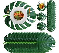 Geosar 200 Disposable Paper Placemats and Coasters Set Summer Hawaiian Luau Placemat with Coasters Outdoor Indoor for Greenery Jungle Dining Table Decoration Shower Birthday(Palm Leaf)