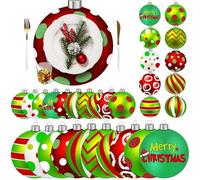 Geosar 200 Green Elf Disposable Christmas Balls Placemats and Coasters Set 11 x 13 Inch Paper Red Green Candy Cane Peppermint Round Place Mats for Festival Table Xmas Holiday Party Decoration