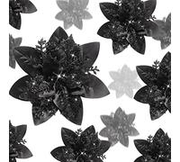 Geosar 24 Pcs Glitter Poinsettia Flowers with Clips, Black