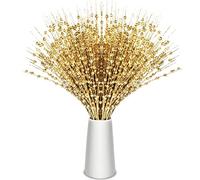 Geosar 30 Pcs Artificial Glitter Berry Stem Decorations 17 Inch Faux Stick Floral Pick Centerpiece Bouquet Flower Bead Twigs for Centerpiece Tree Wreath Ornaments Home(Gold)