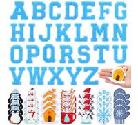 Geosar 54 Pieces Christmas Winter Iron on Patches Self Adhesive Chenille Letter Patches Xmas Iron on Transfers Sew Appliqué for DIY Backpack Clothes Accessory (Blue,Vintage Style)
