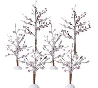 Geosar 6 Pieces Christmas Decor Snow Covered Village Tree Accessories Red Berry Bare Branch Artificial for Holiday Fairy Gardens Village Winter Wonderland Display (Berry Trees)