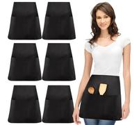 Geosar 6 Pieces Waist Apron Black Waiter Waitress Aprons with 3 Pockets Half Black Chef Bib for Men and Women Kitchen Cooking Cleaning Painting Gardening Bistro Restaurant Catering