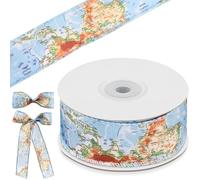 Geosar Adventure Begin Baby Shower Ribbon Travel Theme Baby Shower Ribbon Adventure Vintage World Map Print for Gifts Wrapping DIY Crafts Birthday Party Decor, 1.5 Inch Wide