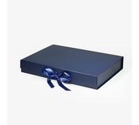 Geoto 15"x11"x2.36" Large Shallow Size Luxury Rigid Foldable Magnetic Closure Collapsible Gift Packaging Boxes(Navy Blue with Ribbon)