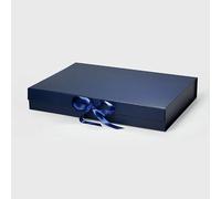 Geoto 17.32"×12.6"×2.76" A3 Extra Shallow Size Luxury Rigid Foldable Magnetic Closure Collapsible Gift Packaging Boxes(Navy Blue with Ribbon)