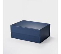 Geoto 9.25"X6.7"X3.93" A5 Deep Size Gift Wrapping Box, Magnetic Closure Collapsible White Black Magnet Gift Packaging Box(Navy Blue)