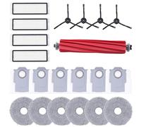 Geoviizon 21 Piece Accessory Set Compatible with Roborock Q Revo Vacuum Cleaner Accessories, 1 Main Brush, 4 x Side Brushes, 4 x HEPA Filter, 6 x Wipes, 6 x Dust Bags, Replacement Parts