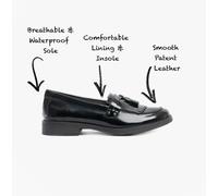 GEOX JR AGATA Girls Moccasin Tassel School Shoes Patent Black - UK 2.5 / EUR 35
