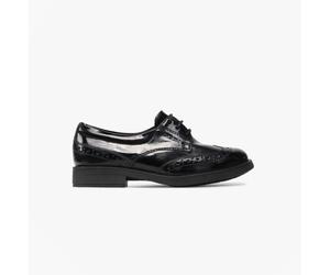 Geox Agata Girls Leather Lace-Up Breathable Black School Shoes