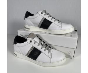 Geox Jaysen D Trainers Women's UK 5 Nappa Leather Suede White Black Shoes NEW