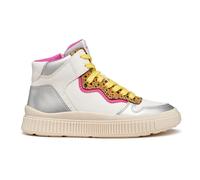 Geox Junior J Laquinny Girl Sneakers, White/Fuchsia, 35 EU
