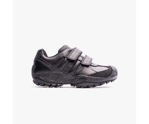Geox N.SAVAGE Boys Leather Touch Fasten Adjustable Black School Shoes