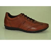 Geox U Symbol B Logo Leather Lace-Up Sneakers, Breathable, Brown Men