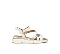 Geox Women's D ELOWYNNE A Wedge Sandal, White/LT Gold, 40 EU
