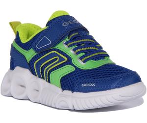 Geox Wroom B B Light Up Trainer Junior Boys Shoes Blue Green UK 1 - 13