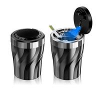 Geoyien Car Ashtray, 2Pcs Ashtray with Lid, Smell Proof, LED Light, Flame Retardant, High Temp Resistant, Detachable, Modern Style, White & Black