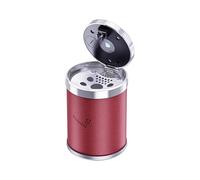 Geoyien Car Ashtray, Automatic LED Light, Leather Ashtray Windproof, Car Ashtray with Lid Large Capacity Ashtrays Car Ashtray Flame Retardant for Car or Travel Home Office Outdoor Use, Red