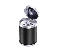 Geoyien Car Ashtray, Automatic LED Light, Leather, Windproof, Large Capacity, Flame Retardant, Black