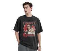 GEPANY Unisex Rapper Lamar Singer Kendrick Vintage Shirt Crew Neck Washed Cotton Summer T-Shirts Short Sleeve Tees Black L