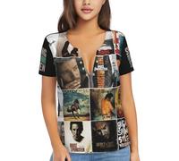 GEPANY Women's Bruce Singer Shirt Casual Short-Sleeve V-Neck T-Shirt for Women Black XXL