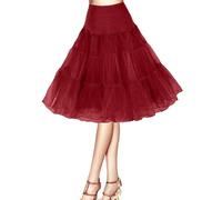 GEPAS Women's 50s Retro Petticoat 26" Crinoline Rockabilly Tutu Skirt Slip for Women Vintage A-line Crinoline Half Slips Hoopless1950s Swing Vintag Retro Vintage Underskirt(Burgundy,16)