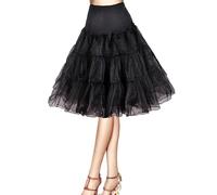 GEPAS Women's 50s Retro Petticoat 26" Crinoline Rockabilly Tutu Skirt Slip for Women Vintage A-line Crinoline Half Slips Hoopless1950s Swing Vintag Retro Vintage Underskirt(Black,14)