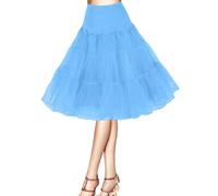 GEPAS Women's 50s Retro Petticoat 26" Crinoline Rockabilly Tutu Skirt Slip for Women Vintage A-line Crinoline Half Slips Hoopless1950s Swing Vintag Retro Vintage Underskirt(Skyblue,12)