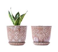Gepege 6 Inch Beaded Ceramic Planter Set of 2 with Drainage Hole and Saucer for Plants, Indoor-Outdoor Large Round Succulent Orchid Flower Pot