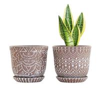 Gepege Ceramic Planter, 6 Inch Plant Pot with Drainage Holes and Saucers for Indoor Plants, Birthday for Women Mom
