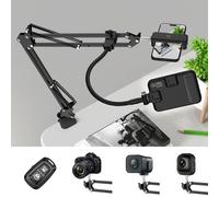 Gepege Overhead Phone Mount with 60 LED Portable Selfie Light and Phone Holder for Desk, Camera Mount Arm Stand with Remote, Overhead Stand for Video Recording, Live Streaming, TikTok, YouTube